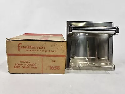 Vintage FRANKLIN BRASS RECESS SOAP HOLDER & GRAB BAR #1658 NOS Stainless Steel • $22.99