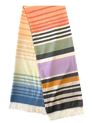 MISSONI Home Lightweight Stripe Cotton Fringe Throw Blanket Pink Blue -MSRP $430 • $118.99