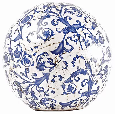 Ornamental Ceramic Deco Ball Floral Decorative Sphere Garden Sculpture 18cm • £24.41
