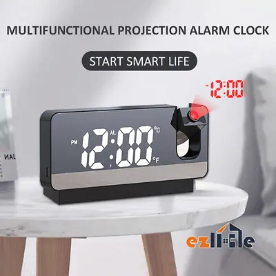 $22.59 • Buy LED Smart Alarm Clock Projection Temperature Time Projector USB Mirror Screen