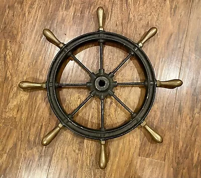 Antique 19th C. Cast Iron & Brass Ship Steering Wheel Helm - 29”  • $899.99