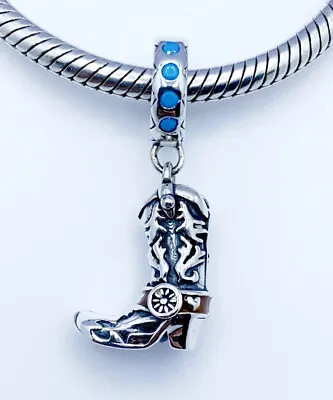 💖 Cowboy Boot Dangle Charm Pendant Western Genuine 925 Sterling Silver 💖 • £18.95