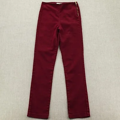 H&M Womens Pants Side Zipper Stretch Mid Rise Straight Leg Stretch Burgundy Sz 2 • $10.88