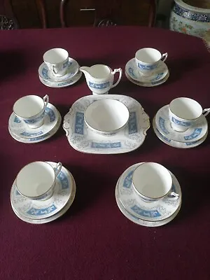 Six Elegant Coalport Revelry Blue Bone China Tea Trio Set Cup Saucer Plate Et • £55