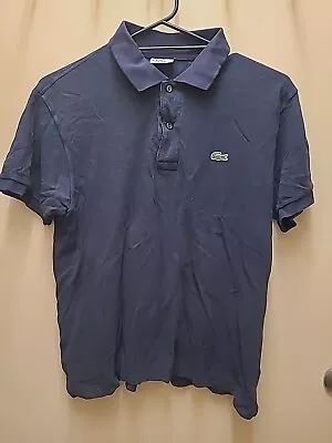 Lacoste Mens Blue Polo Shirt Size 4 Size Medium - Short Sleeve Collared Buttonup • $30