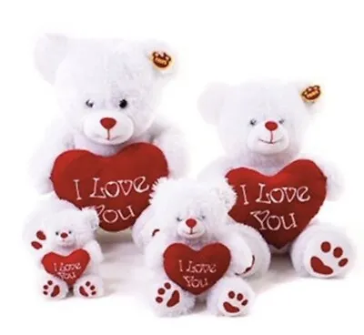 I Love You Plush White Teddy Bear With Red Heart Valentine Gift Anniversary • £13.50