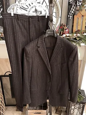 $6K RALPH LAUREN PURPLE LABEL Men's Suit Flat Front Gray Pinstripe US 42L • $449.99