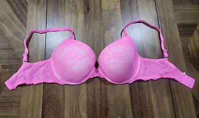 Victoria's Secret Bio Fit Demi Uplift Padded Bra Lacey Pink Sz 34DD Gem • $19.99