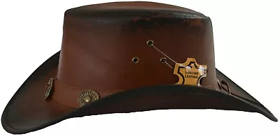 £16.95 • Buy New Genuine Leather Natural Shaded Aussie Western Style Bush Hat Cowboy Cowgirl 