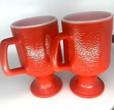 Vtg Anchor Hocking Fire King Footed Pedestal Red Milk Glass 2 Coffee Cup Mugs • $11.11