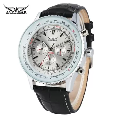 JARAGAR Men's Automatic Watch Mechanical Wristwatch With Date Three Sub Dials • £29.99