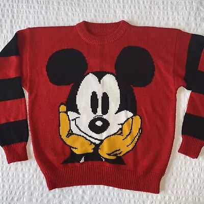 Vintage 80s 90s Mickey Mouse Disney & Co. Knit Sweater Red Stripe  Size M/L  • $31.99