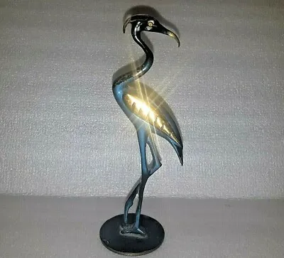 Vtg Hakuli Israel Bronze Blue Flamingo Figura Signed & Kenya Tax Sticker 50's • $99.99