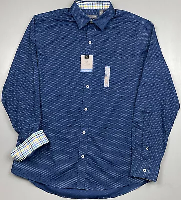 Van Heusen Shirt Mens Large Polka Dot Slim Long Sleeve Dress Button Up NWT Blue  • $13.75