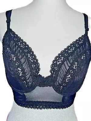 La Perla Moalizia Bra Longline Floral Lace Mesh Sheer Black Italy Large 36 L • $39.96