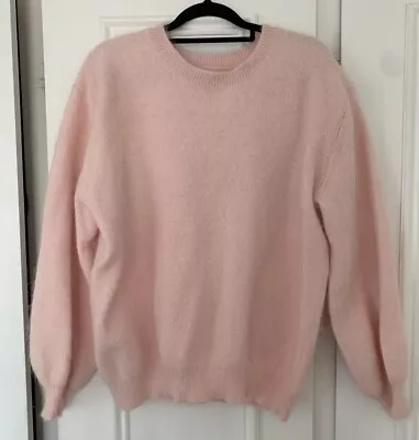 Fluffy Angora Sweater S M Pink Wool Lantern Sleeve Balloon Crew Neck AU 6 8 10 • $130