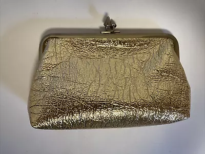 Vintage 1960s St Thomas Coin Change Purse Metal Framed Kisslock GOLD Lame • $8.99