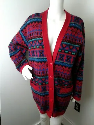 Vintage Viking Wool XL Native Southwest Aztec ICELAND Cardigan Sweater Red  R7 • $89.99
