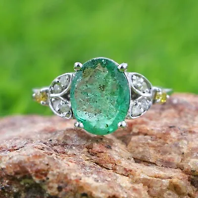 £122.30 • Buy 925 Sterling Silver Natural Emerald & Natural Citrine, Natural Diamond Ring