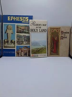 Vintage Pilgrim's Map Of The Holy Land/Ehpesus Book/Jerusalem The Golden Book • $24.95