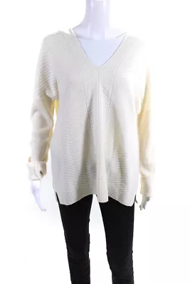 Vince Womens Wool Cable-Knit Long Sleeve V-Neck Sweater Top Ivory White Size M • $59.79