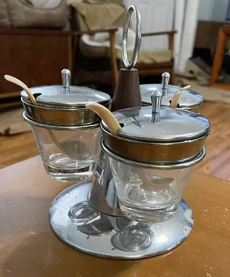 Mid-Century Modern Condiment Server Caddy Chrome Finish 3 Glass Compartments MCM • $25