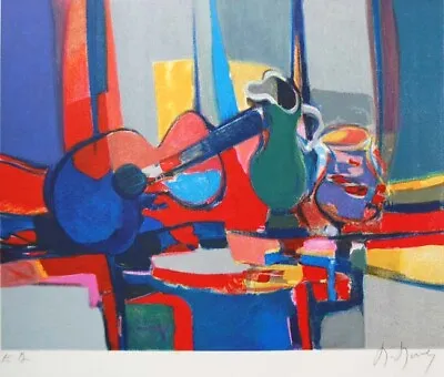 MARCEL MOULY Nature Morte A La Guitare  Hand Signed Lithograph COA Unframed LTD  • $1800