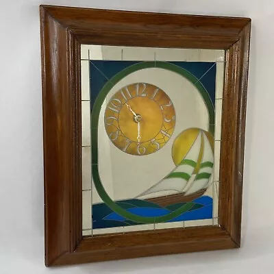 Vintage Art Unlimited Sailboat Picture Clock Mirror 1980 Faux Stained Glass  • $33.95