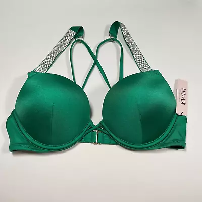 Victoria Secret 34C Bombshell Push Up Bikini Top Miraculous Shine Strap Green • $66.45