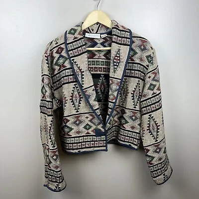 VTG Casual Corner Cropped Tapestry Jacket Size Medium Southwest Western Aztec • $27.99