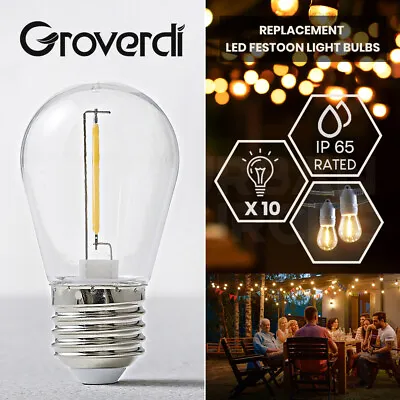 Groverdi 10PCS Replacement Bulbs LED Festoon String Lights Garden Outdoor Indoor • $19.99