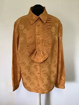 Vintage Blouse Orangey Yellow Large Statement Frill Long Sleeves • $24.87