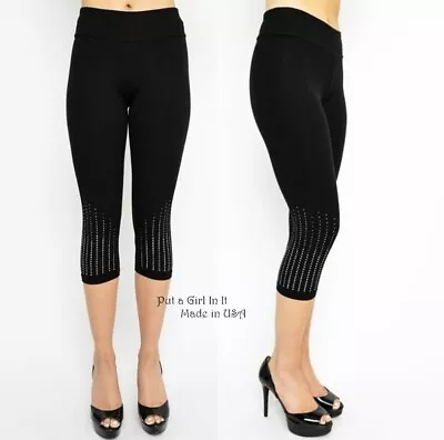 New VOCAL Womens USA SOFT CRYSTAL BLACK STRETCH CAPRI LEGGINGS S M L XL 1X 2X 3X • $39.85