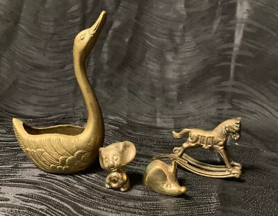 Lot Of 4 Miniature Solid Brass Metal Animal Figurines - Swan Mouse Rocking Horse • $30