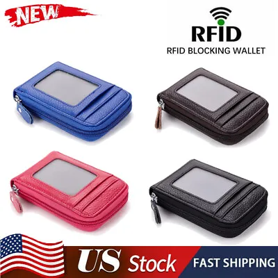 Women Men Leather Wallet ID Credit Card Holder RFID-Blocking Small Zipper Purse • $5.99