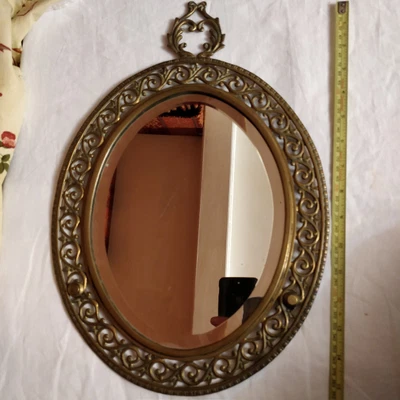 £28 • Buy Antique Victorian Solid Brass Bevelled Wall Mirror, Needs Wire