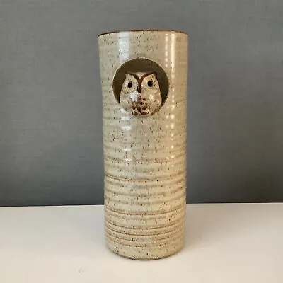 £9.99 • Buy Grayshott Studio Pottery Tall Ribbed Vase With Cut Away 3d Owl 24cm