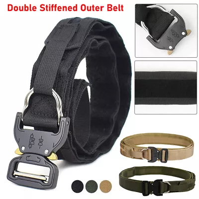 2 Layer Tactical Belt Quick Release Metal Buckle Laser MOLLE Military Hunting US • $20.98