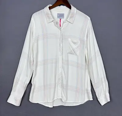 Rails X Free People Top Sz L Hunter Shirt Button Up Ivory Sherbert Long Sleeve • $32