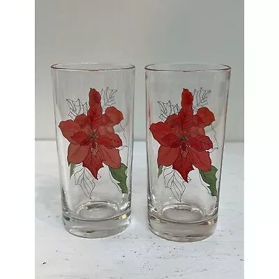 Vintage Crisal Portugal Mary Lou Goertzen Poinsettia Highball Glasses — Set Of 2 • $20