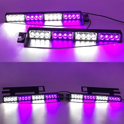 32 LED Sun Visor Strobe Lights + Emergency Warning Strobe Light Bar Purple White • $118.99