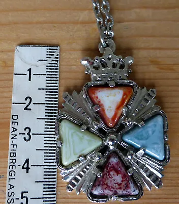 Maltese Cross Design Large Pendant Style Necklace With 4 Semi-precious Stones • £21.95