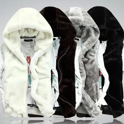New Winter Men Fashion Jacket Hooded Faux Fur Zip Vest Warm Coat Waistcoat Tops • $37.15