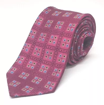 ERMENEGILDO ZEGNA Italy Current Necktie Magenta Pink Geometric All Over Silk • $49.95