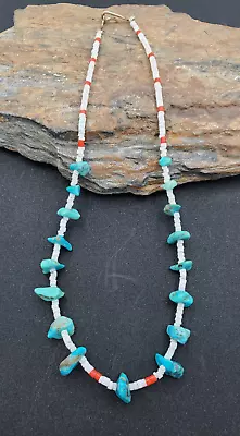 Vintage Santo Domingo Turquoise Nugget Heishi Shell Bead Choker Necklace VIDEO • $99.99