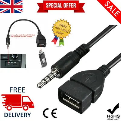 3.5mm AUX Audio Jack Plug Male To USB 2.0 Female OTG Converter Lead Adapter Car • £1.99