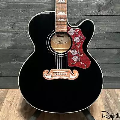 Epiphone EJ-200SCE Jumbo Black Acoustic Electric Guitar • $479