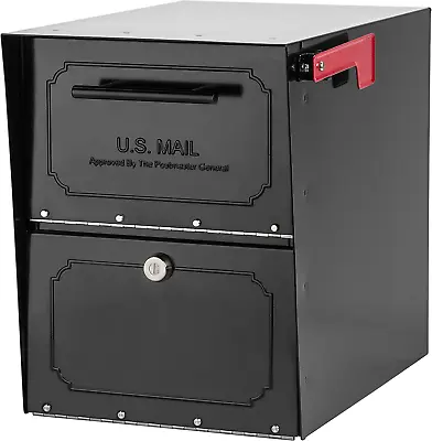 Locking Post Mount Mailbox Large Black Steel Parcel Package Mail Drop Lock Box • $113.99