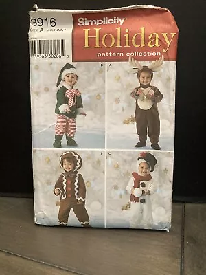 Simplicity 3916 Holiday Pattern Toddler Sz 1/2-4 Frosty Elf Reindeer Gingerbread • $10