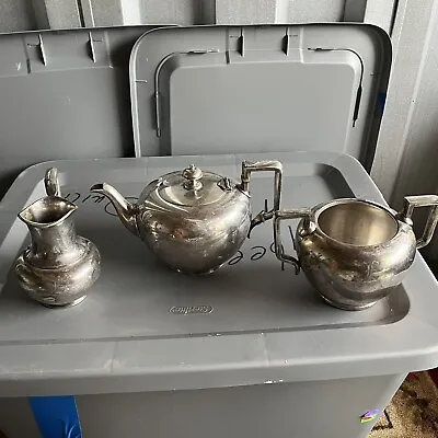 VINTAGE WILCOX QUADRUPLE PLATE SILVER PLATED TEA COFFEE SET OF 3 Marked “E” • $24.99